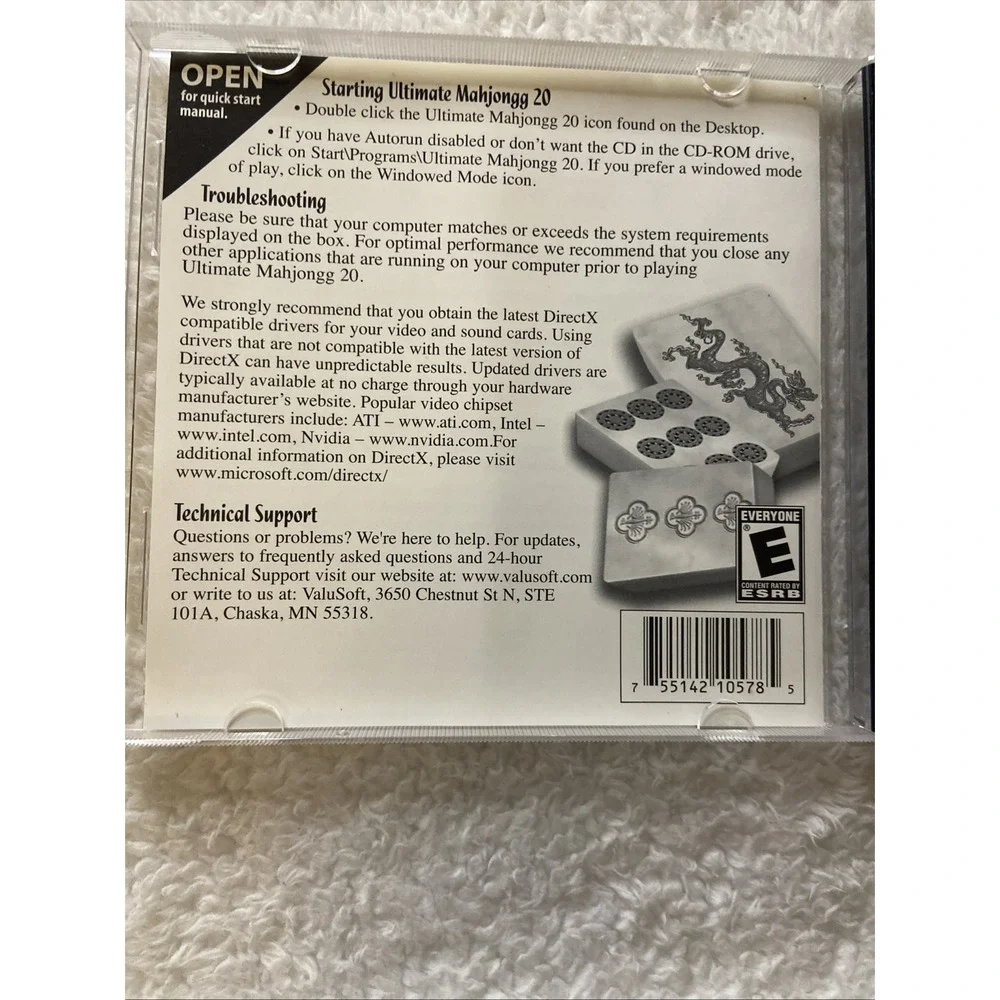Ultimate Mahjongg 20 PC PC CD ROM Game 006 Vtg Valusoft